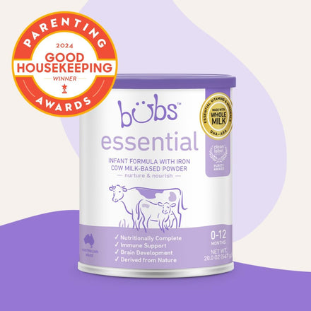 Bubs Essential Infant Formula, with Iron, Cow Milk-Based Powder, for Infants 0-12 Months, Made with Non-GMO Milk, 20 oz