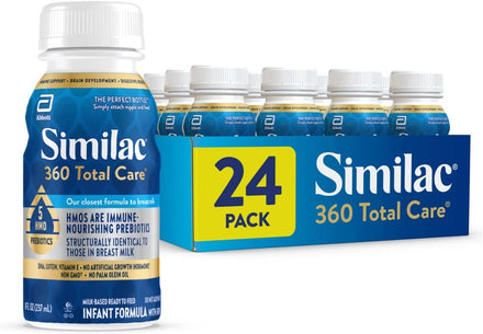 Similac 360 Total Care Infant Formula, Has 5 HMO Prebiotics, Our Closest Prebiotic Blend to Breast Milk, Non-GMO, Baby Formula, Ready to Feed, 8-fl-oz Bottle, Pack of 24