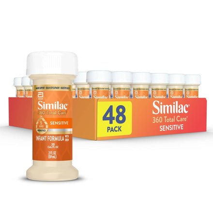 Similac 360 Total Care Sensitive Infant Formula for Fussiness & Gas Due to Lactose Sensitivity, Has 5 HMO Prebiotics, Non-GMO, Baby Formula, Ready to Feed, 8-fl-oz Bottle, Pack of 24