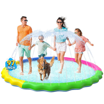 VISTOP Non-Slip Splash Pad for Kids and Dog, Thicken Sprinkler Pool Summer Outdoor Water Toys - Fun Backyard Fountain Play Mat for Baby Girls Boys Children or Pet Dog (59 inch, Red&Yellow&Green&Blue)