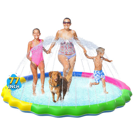 VISTOP Non-Slip Splash Pad for Kids and Dog, Thicken Sprinkler Pool Summer Outdoor Water Toys - Fun Backyard Fountain Play Mat for Baby Girls Boys Children or Pet Dog (59 inch, Red&Yellow&Green&Blue)