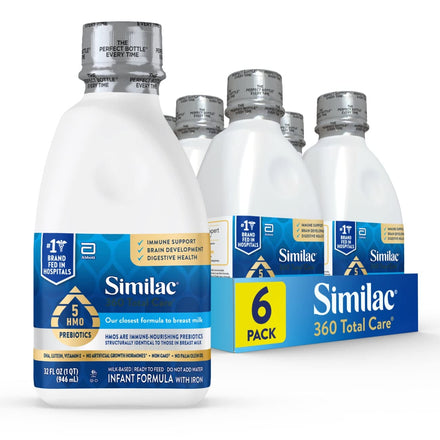 Similac 360 Total Care Infant Formula, Has 5 HMO Prebiotics, Our Closest Prebiotic Blend to Breast Milk, Non-GMO, Baby Formula, Ready to Feed, 8-fl-oz Bottle, Pack of 24