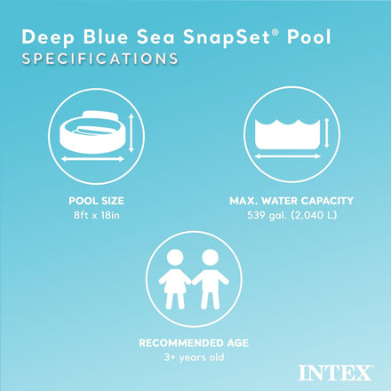 Intex Deep Sea Blue 8 Feet x 18 Inch SnapSet Instant Round Plastic Above Ground Swimming Kiddie Pool for Ages 3 Years and Up, Blue