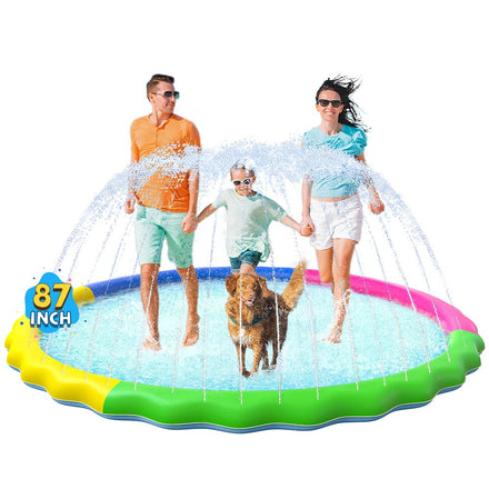 VISTOP Non-Slip Splash Pad for Kids and Dog, Thicken Sprinkler Pool Summer Outdoor Water Toys - Fun Backyard Fountain Play Mat for Baby Girls Boys Children or Pet Dog (59 inch, Red&Yellow&Green&Blue)