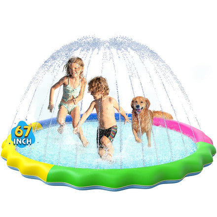 VISTOP Non-Slip Splash Pad for Kids and Dog, Thicken Sprinkler Pool Summer Outdoor Water Toys - Fun Backyard Fountain Play Mat for Baby Girls Boys Children or Pet Dog (59 inch, Red&Yellow&Green&Blue)