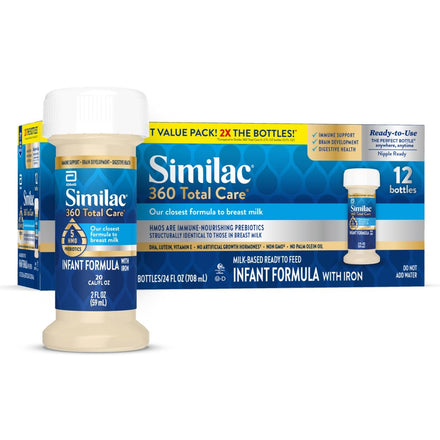 Similac 360 Total Care Infant Formula, Has 5 HMO Prebiotics, Our Closest Prebiotic Blend to Breast Milk, Non-GMO, Baby Formula, Ready to Feed, 8-fl-oz Bottle, Pack of 24