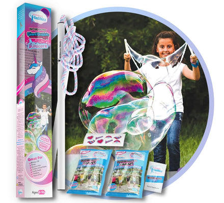 WOWmazing Giant Bubble Wands Kit: (4-Piece Set) | Incl. Wand, Big Bubble Concentrate and Tips & Trick Booklet | Outdoor Toy for Kids, Boys, Girls | Bubbles Made in The USA
