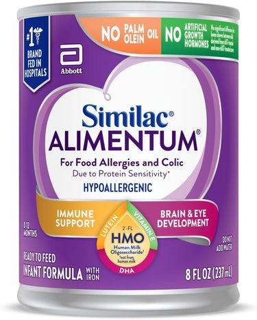 Similac Alimentum with 2'-FL HMO Hypoallergenic Infant Formula, for Food Allergies and Colic Due to Protein Sensitivity, Ready-to-Feed Baby Formula, 8-fl-oz Bottle, Pack of 24