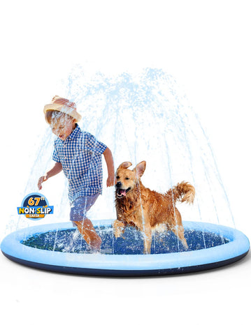 VISTOP Non-Slip Splash Pad for Kids and Dog, Thicken Sprinkler Pool Summer Outdoor Water Toys - Fun Backyard Fountain Play Mat for Baby Girls Boys Children or Pet Dog (59 inch, Red&Yellow&Green&Blue)