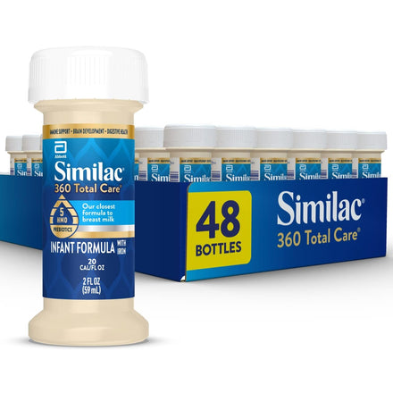 Similac 360 Total Care Infant Formula, Has 5 HMO Prebiotics, Our Closest Prebiotic Blend to Breast Milk, Non-GMO, Baby Formula, Ready to Feed, 8-fl-oz Bottle, Pack of 24