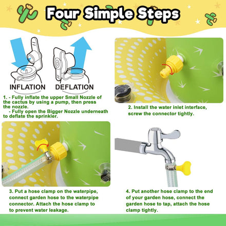 Sprinkler for Kids, Inflatable Cactus Water Toys for Boys Girls, Summer Outdoor Game with 4 Rings, Backyard Water Sprinkler Spray Toy Fun Gifts for Children Ages 3 4 5 6 Years and Up