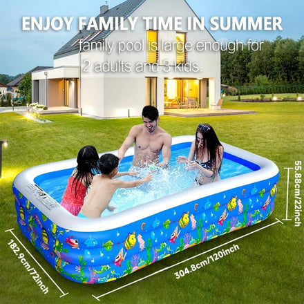 Inflatable Swimming Pool, 120" x 72" x 22" Kiddie Pools, Family Lounge Pools Thickened Above Ground Family Pool for Summer Water Party, Backyard, Garden Lawn, Blue