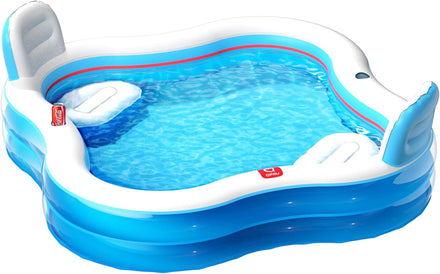 QPAU Inflatable Swimming Pool with 2 Seats and Backrests, 80" L x 80" W x 27" D Large Full-Sized Family Pools for Kids and Adults for Backyard, Garden, Outdoors, Blue