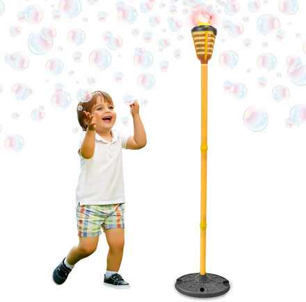 Tiki Torch Bubbler - Bubble Machine with Lights and Music, Bubble Blower and Wand, Rechargable Outdoor Toy for Kids Teens Adults, Includes 4oz Bubble Solution