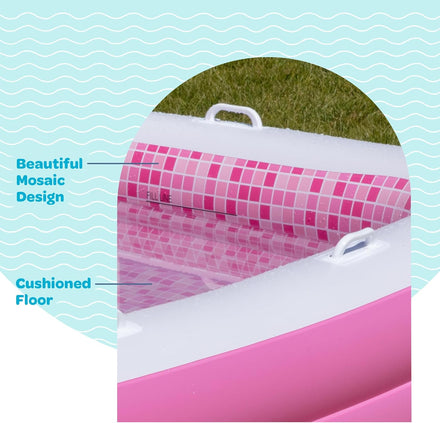 Inflatable for Kids and Adults 90"x60" (7.5'x5') with Soft Padded Floor, Handles and Drain, Kiddie Swimming Pool, Big Blow Up Backyard Pool for Ages 3+, Playful - Pink