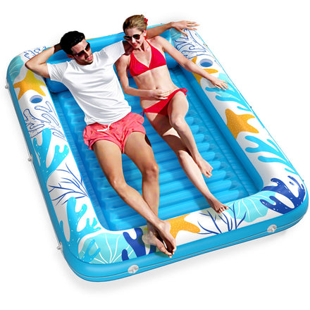 Inflatable Tanning Pool Lounger Float - Jasonwell 4 in 1 Sun Tan Tub Sunbathing Pool Lounge Raft Floatie Toys Water Filled Tanning Bed Mat Pad for Adult Blow Up Kiddie Pool Kids Ball Pit Pool (L)
