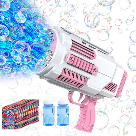 Bubble Machine Gun, 69 Holes Bubble Gun with Lights, Pink Outdoor Summer Beach Kids Bubbles Toys Birthday Wedding Party Fun Gifts for Girls Boys