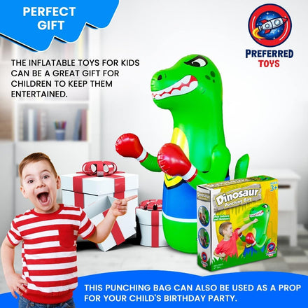Inflatable Dinosaur Punching Bag for Kids – Bop Bag for Toddlers and Children Ages 3-14 – 47" Blow Up Toy with Bounce-Back Action – Fill Base with Sand or Water