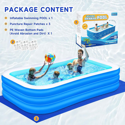 Nattork Inflatable Swimming Pool for Kids and Adults- 118" x 68" x 22" Family Full-Sized Blow Up Pools for kids -Thickened Durable Above Ground Swimming Pool Backyard Lawn, Indoor Outdoor Summer Party