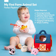 hahaland Baby Toys 6-12 Months - Surprise Barn with Stuffed Farm Animals, Rattle, Crinkle Paper, Mirror - Montessori Toys for 6 Month Old Babies, Sensory Balls Toddlers 1-3, 1 Year Old Boy Girl Gifts