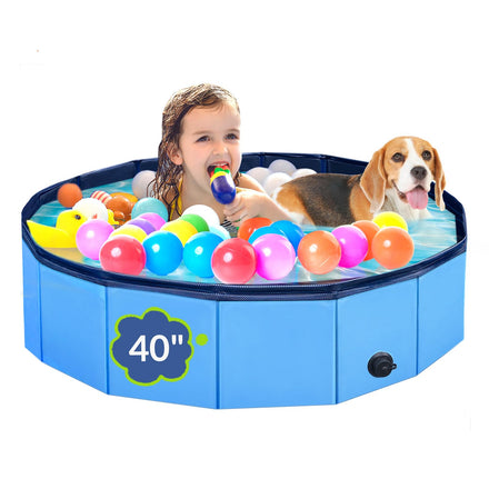 Dog Pool, Foldable Pet Swimming Pool with 6mm High-Strength PP Board, Hard Plastic Collapsible Doggy Pools for Small Dogs Kitty Duck,Non-Slip Doggie Bathtub Quick to Set Up and Drainage Hole(32x8in)
