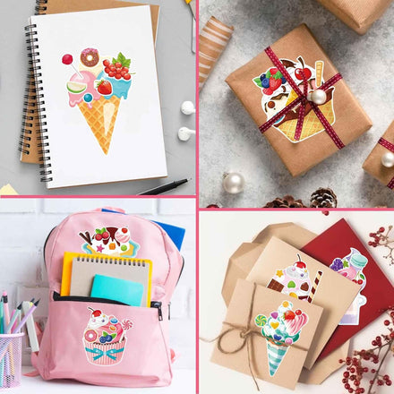 24 Sheets Make-a-face Stickers, Make Your Own Ice Cream Mix and Match Sticker Sheets DIY Summer Ice Cream Stickers for Kids Party Favors Activities