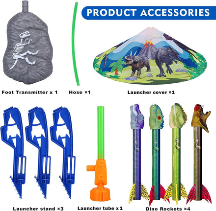 Dinosaur Toy Rocket Launcher for Kids - Launch Up to 100 Ft, 4 Rockets, Outdoor Outside Toys for Kids, Dinosaur Toys, Birthday Gifts for 3 4 5 6 7 8-12 Year Old Boys Girls