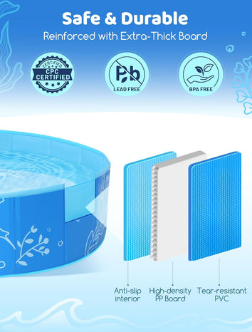 Foldable Kiddie Pool with Canopy: 47in Baby Pool and Beach Tent for Toddlers Infants 6-12 Months and Kids 2-4 Years Old - Portable Water Play with Shade for Outdoor Backyard Beach (Blue-Blue)