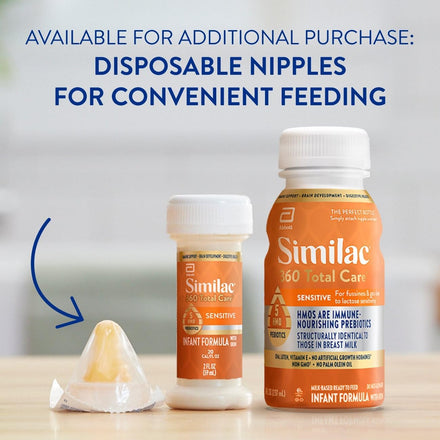 Similac 360 Total Care Sensitive Infant Formula for Fussiness & Gas Due to Lactose Sensitivity, Has 5 HMO Prebiotics, Non-GMO, Baby Formula, Ready to Feed, 8-fl-oz Bottle, Pack of 24