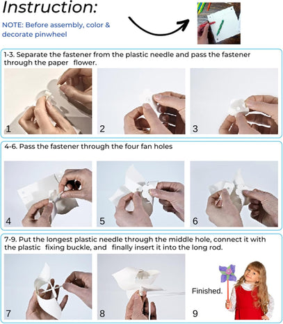 Poen 48 Pcs DIY Craft Pinwheels White Blank Paper Color Your Own Pinwheels for Kids Boys Girls Summer Activity Arts Daycare Project Party Favor, 5 Inches