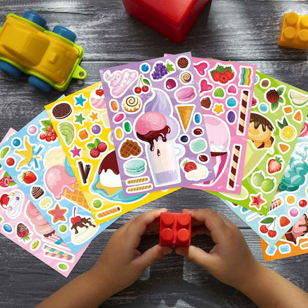 24 Sheets Make-a-face Stickers, Make Your Own Ice Cream Mix and Match Sticker Sheets DIY Summer Ice Cream Stickers for Kids Party Favors Activities