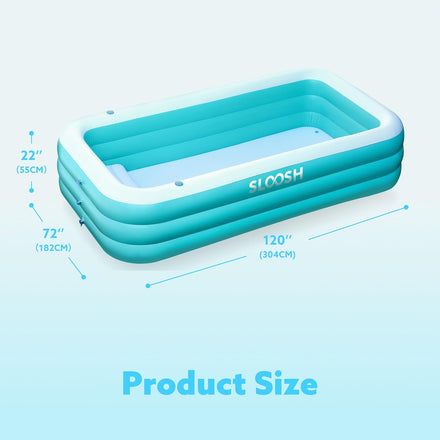 SLOOSH Inflatable Swimming Pool with Seats, 120" x 72" x 22" Full-Sized Blow Up Durable Thickened Above Ground Family Pool for Summer Water Party Backyard Garden Lawn,Cyan