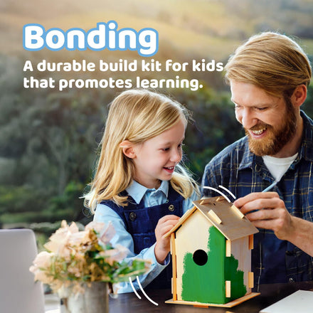 Neliblu DIY 12 Wooden Bird House Kits - Creative Arts and Crafts Set for Kids and Adults - Unfinished Wood Birdhouses with Paint Strips, Brushes, Stickers and Strings - 3 Unique Shapes, 2 Sizes
