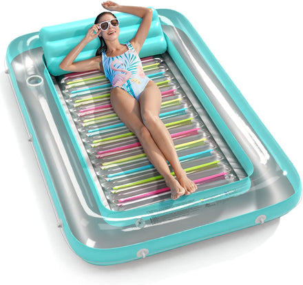 Inflatable Tanning Pool Lounger Float - Jasonwell 4 in 1 Sun Tan Tub Sunbathing Pool Lounge Raft Floatie Toys Water Filled Tanning Bed Mat Pad for Adult Blow Up Kiddie Pool Kids Ball Pit Pool (L)