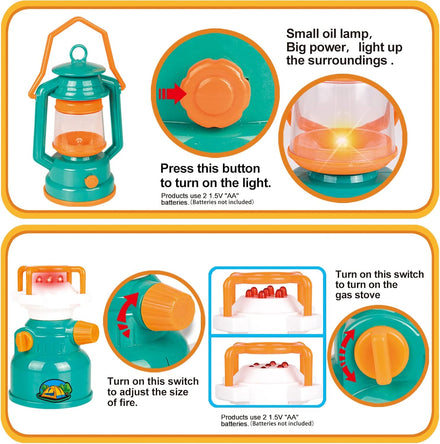 FUN LITTLE TOYS Pop Up Play Tent with Camping Gear and Tools Set, Outdoor Toys for Kids
