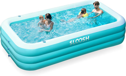 SLOOSH Inflatable Swimming Pool with Seats, 120" x 72" x 22" Full-Sized Blow Up Durable Thickened Above Ground Family Pool for Summer Water Party Backyard Garden Lawn,Cyan
