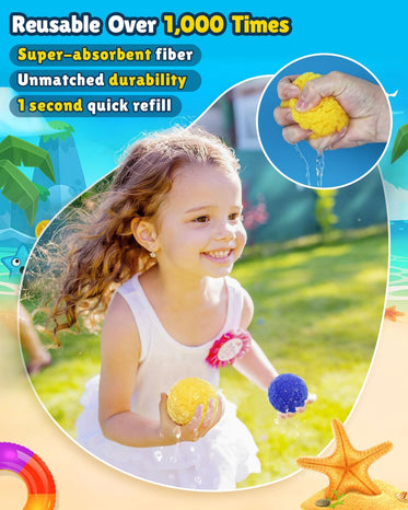 LQYoyz Reusable Water Balloons - 50 PCS Refillable Water Balls for Kids Outdoor Toys Games, Summer Pool Toys Water Play Splash Balls for Backyard Lawn Beach Fun Games for Boys Girls