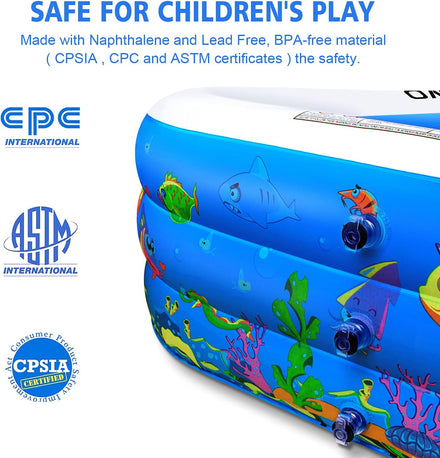 Inflatable Swimming Pool, 120" x 72" x 22" Kiddie Pools, Family Lounge Pools Thickened Above Ground Family Pool for Summer Water Party, Backyard, Garden Lawn, Blue