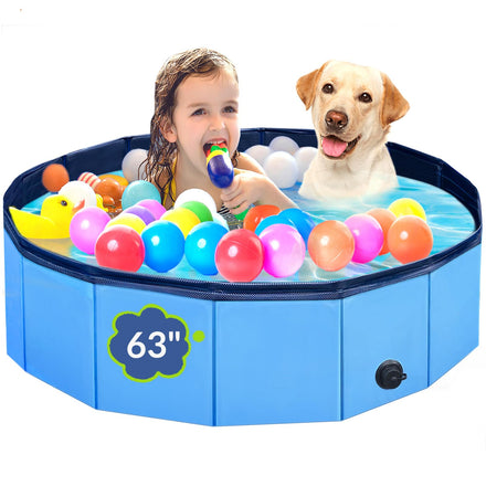 Dog Pool, Foldable Pet Swimming Pool with 6mm High-Strength PP Board, Hard Plastic Collapsible Doggy Pools for Small Dogs Kitty Duck,Non-Slip Doggie Bathtub Quick to Set Up and Drainage Hole(32x8in)