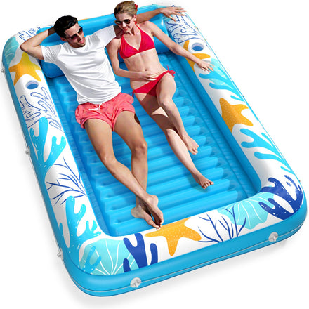 Inflatable Tanning Pool Lounger Float - Jasonwell 4 in 1 Sun Tan Tub Sunbathing Pool Lounge Raft Floatie Toys Water Filled Tanning Bed Mat Pad for Adult Blow Up Kiddie Pool Kids Ball Pit Pool (L)
