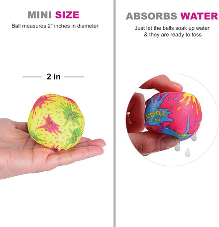 4E's Novelty 24 Pack - 2" Water Bomb Splash Balls - Mini Water Absorbent Ball - Kids Pool Toys, Outdoor Water Fight Game Activities for Kids, Beach Pool Party Favors, End of Year Student Gifts