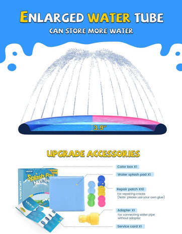 VISTOP Non-Slip Splash Pad for Kids and Dog, Thicken Sprinkler Pool Summer Outdoor Water Toys - Fun Backyard Fountain Play Mat for Baby Girls Boys Children or Pet Dog (59 inch, Red&Yellow&Green&Blue)