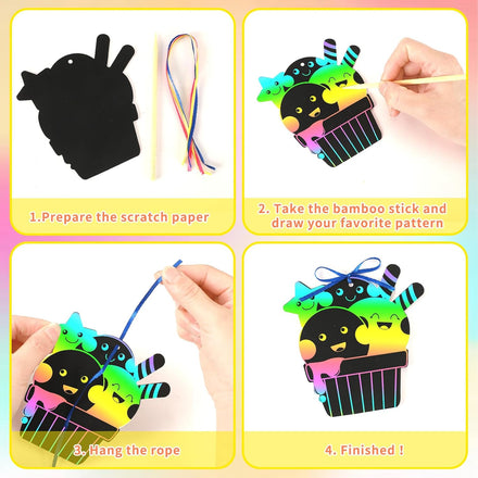 JULMELON 36 PCS Summer Crafts, Rainbow Scratch Art Summer Gifts Magic Color Ice Cream Scratch Cards DIY Sweet Candy Ornament for Party Favors School Activities