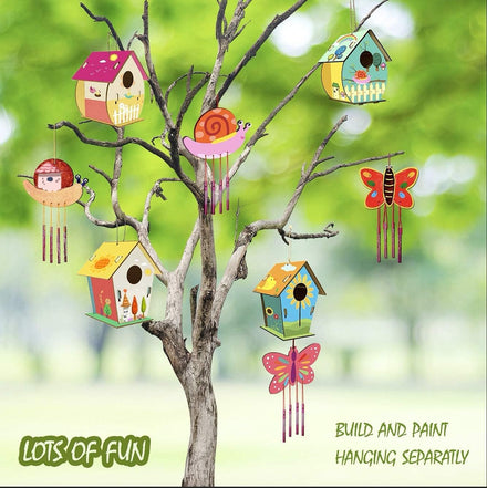 4 Pack DIY Bird House Wind Chime Kits for Children to Build and Paint, Wooden Arts and Crafts for Kids Girls Boys Toddlers Ages 8-12 4-6 6-8