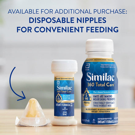 Similac 360 Total Care Infant Formula, Has 5 HMO Prebiotics, Our Closest Prebiotic Blend to Breast Milk, Non-GMO, Baby Formula, Ready to Feed, 8-fl-oz Bottle, Pack of 24