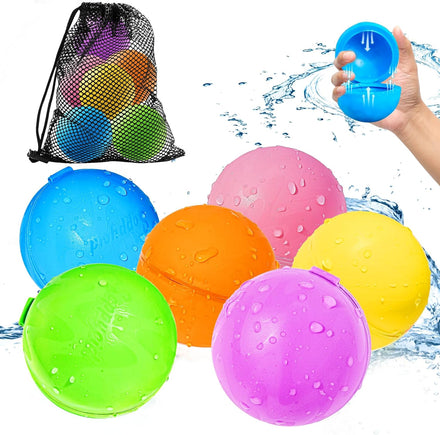 SOPPYCID 6PCS Reusable Water Balloons - Quick Fill Water Balls Toys For Toddler Age 4-8 - Refillable Magnetic Self-Sealing Water Splash Bomb For Summer Party Pool Outdoor Beach Toys for kids Age 8-12