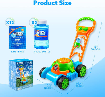 SLOOSH Bubble Lawn Mower Toddler Toys - Kids Bubble Machine Summer Outdoor Push Toy Games, Backyard Garden Outside Play Toddlers Preschool Boys Girls Birthday Gifts (Blue)