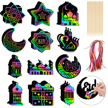 JULMELON 36 PCS Summer Crafts, Rainbow Scratch Art Summer Gifts Magic Color Ice Cream Scratch Cards DIY Sweet Candy Ornament for Party Favors School Activities