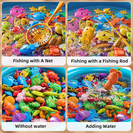 Pool Fishing Toys Games, Water Table Bathtub Toy with Inflatable Pool Pole Rod Net Plastic Floating Fish, Birthday Gifts for Kids Age 3 4 5 6 Year Old,Kids Outdoor Toys