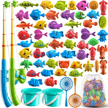 Pool Fishing Toys Games, Water Table Bathtub Toy with Inflatable Pool Pole Rod Net Plastic Floating Fish, Birthday Gifts for Kids Age 3 4 5 6 Year Old,Kids Outdoor Toys
